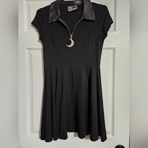 Killstar Black Midi Dress with Leather Collar